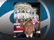 Joel Mattila, a delegate from Clark County, poses in front of the White House on the closing night of the Republican National Convention in Washington, D.C.