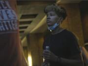 In this image taken from video, activist and rapper Genesis Be leaves her hotel on Thursday, Aug. 27, 2020, in Washington, before attending an event for Vote Common Good, a campaign aimed at Christian voters in swing states. Genesis Be helped ignite a nationwide conversation around the Confederate emblem as part of Mississippi&#039;s state flag until the flag was retired in June.