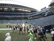 The Seattle Seahawks take to an empty CenturyLink Field for an August scrimmage. It will look a lot like this on Sunday night, Sept. 20, 2020, when the New England Patriots visit Seattle.