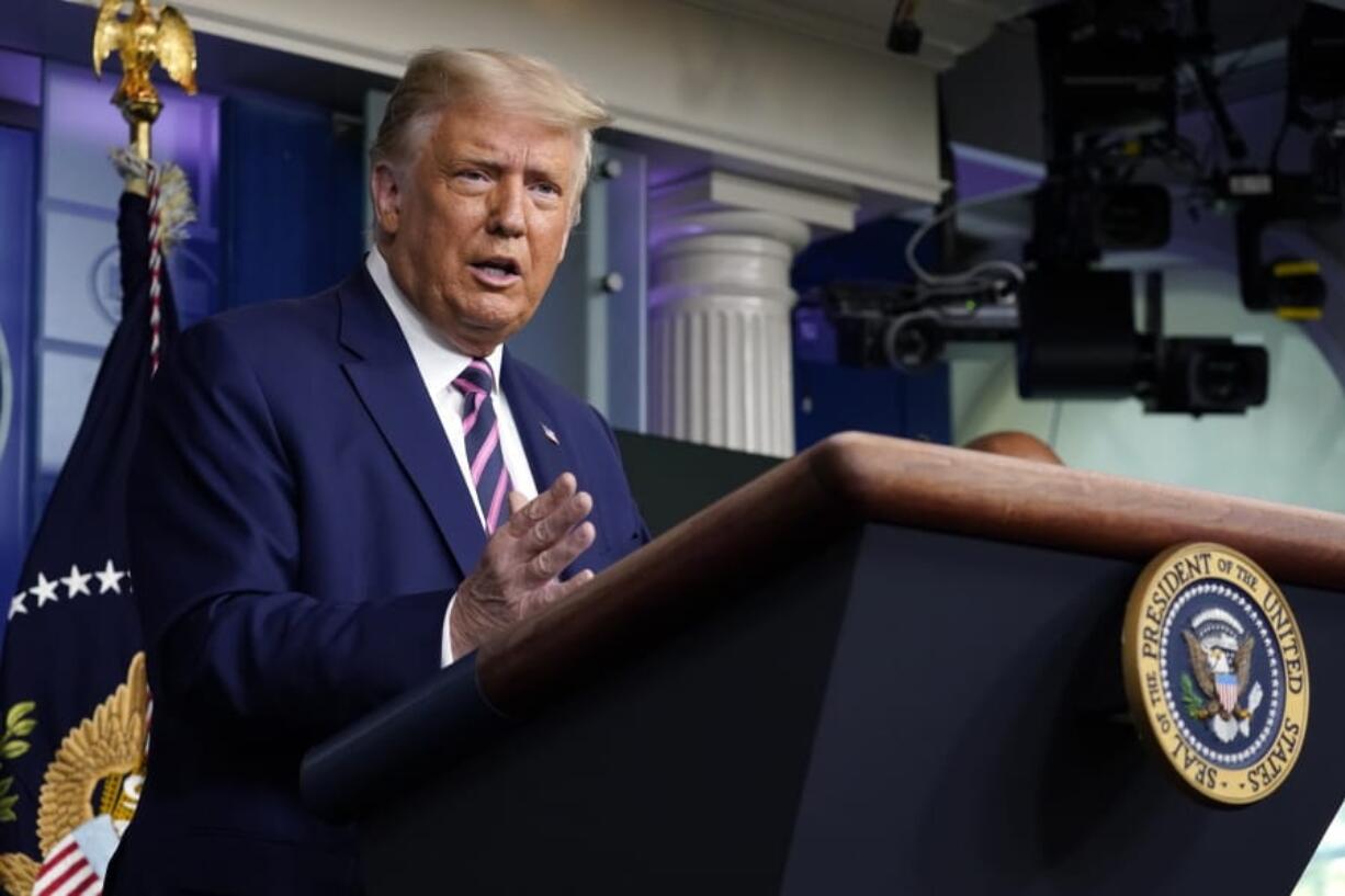 President Donald Trump speaks during a news conference in the James Brady Press Briefing Room of the White House, Friday, Sept. 18, 2020, in Washington.