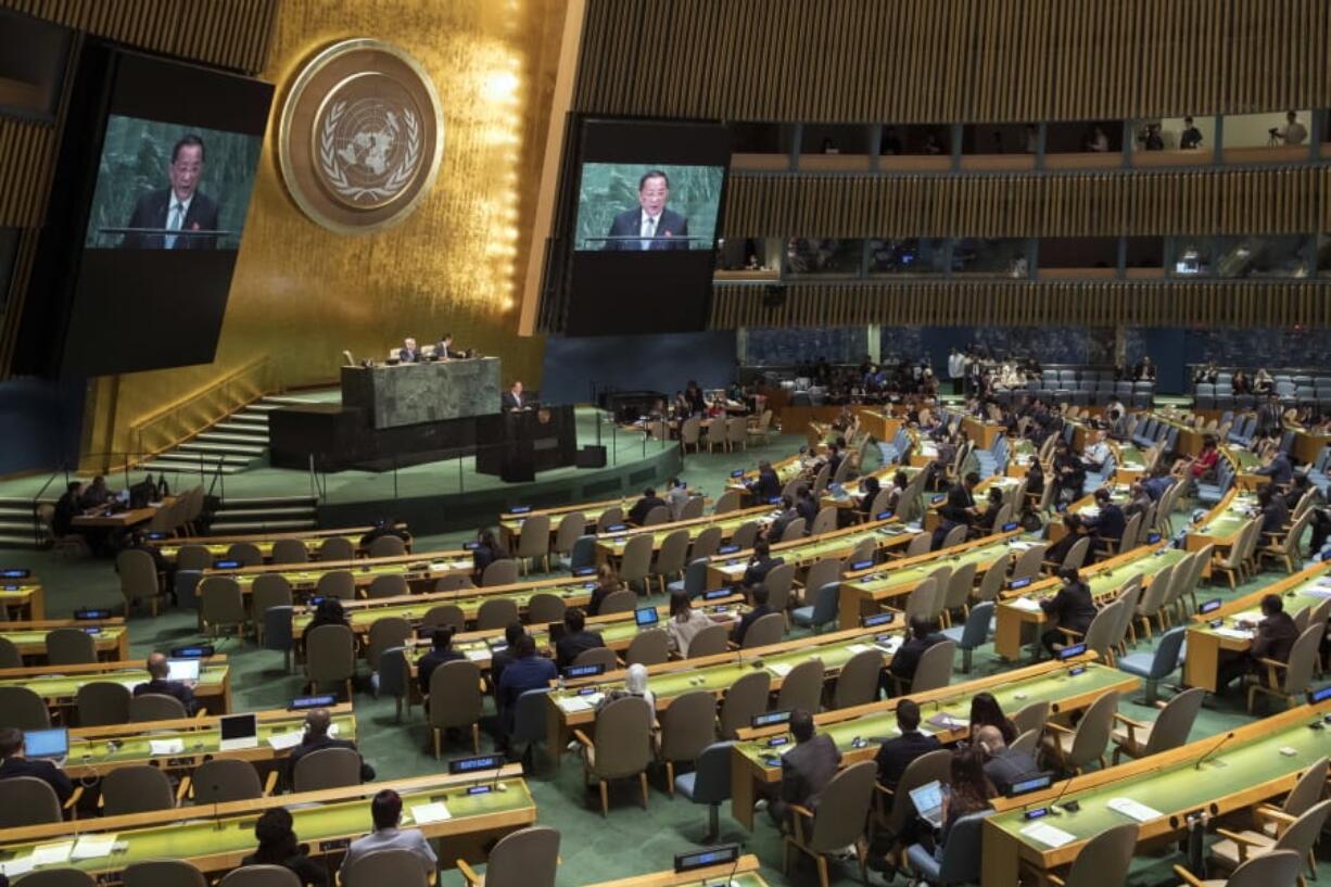 FILE - In this Sept. 29, 2018 file photo, North Korean Foreign Minister Ri Yong Ho addresses the 73rd session of the United Nations General Assembly at U.N. headquarters. The United Nations makes a point of welcoming all nations, regardless of political persuasion. But in many ways, there&#039;s a love-hate relationship between the North and the U.N. One important thing the North gets from the U.N. is a direct point of contact with the 192 other member nations, including a host of countries that would be loath to send their diplomats to pay homage in Pyongyang, pre-eminent among them, the United States.