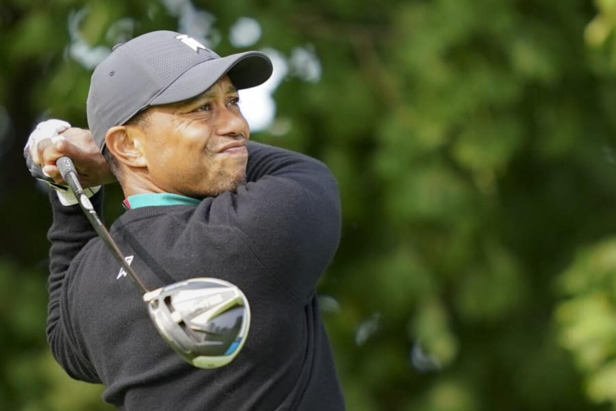 Tiger Woods watches his shot off the 12th tee during practice before the U.S. Open Championship golf tournament at Winged Foot Golf Club, Tuesday, Sept. 15, 2020, in Mamaroneck, N.Y.