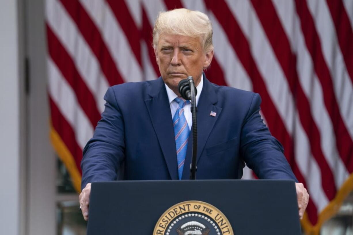 President Donald Trump speaks about coronavirus testing strategy, in the Rose Garden of the White House, Monday, Sept. 28, 2020, in Washington.