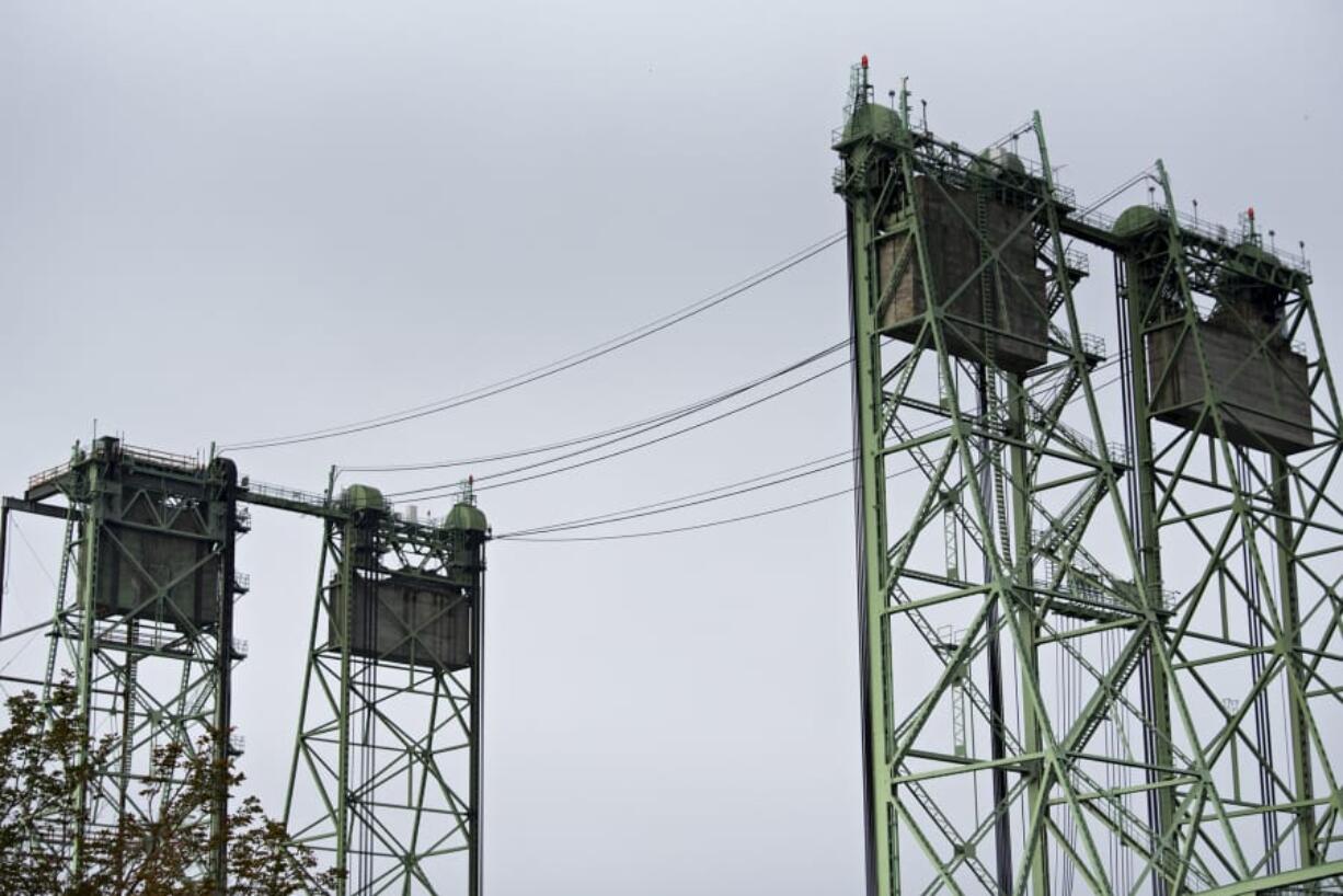 Work continues on the Interstate 5 Bridge trunnion replacement project Monday morning, Sept. 21, 2020.