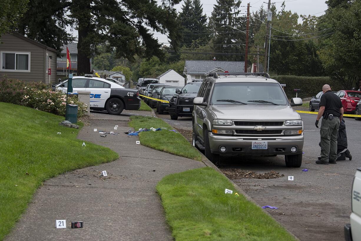 Officials investigate after a domestic violence investigation resulted in a non-fatal police shooting in Vancouver's Rose Village neighborhood on Monday morning, Oct. 5, 2020.