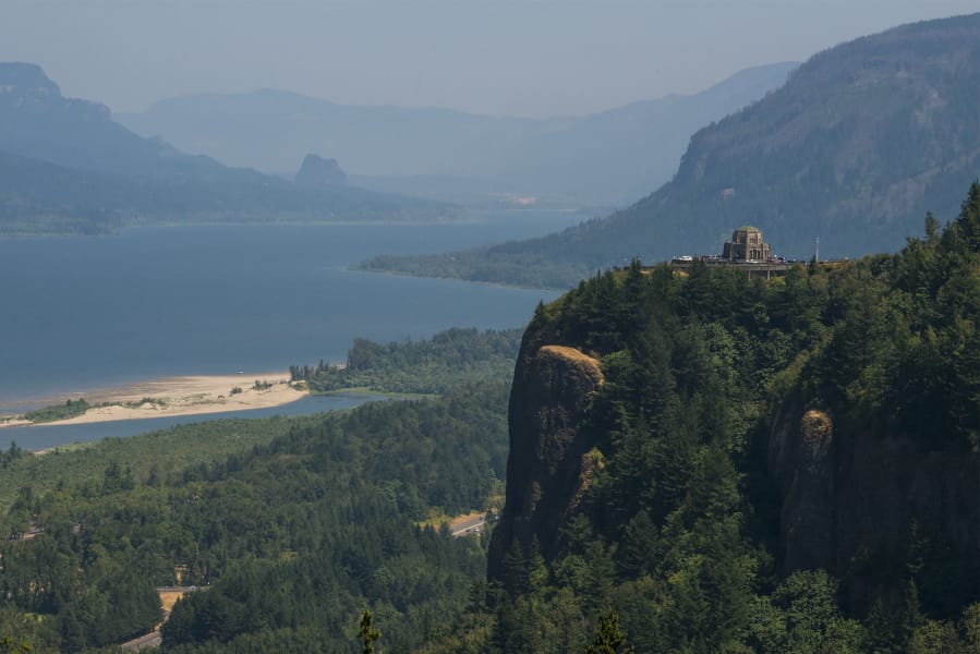 Vista House in Oregon overlooks the Columbia River Gorge.