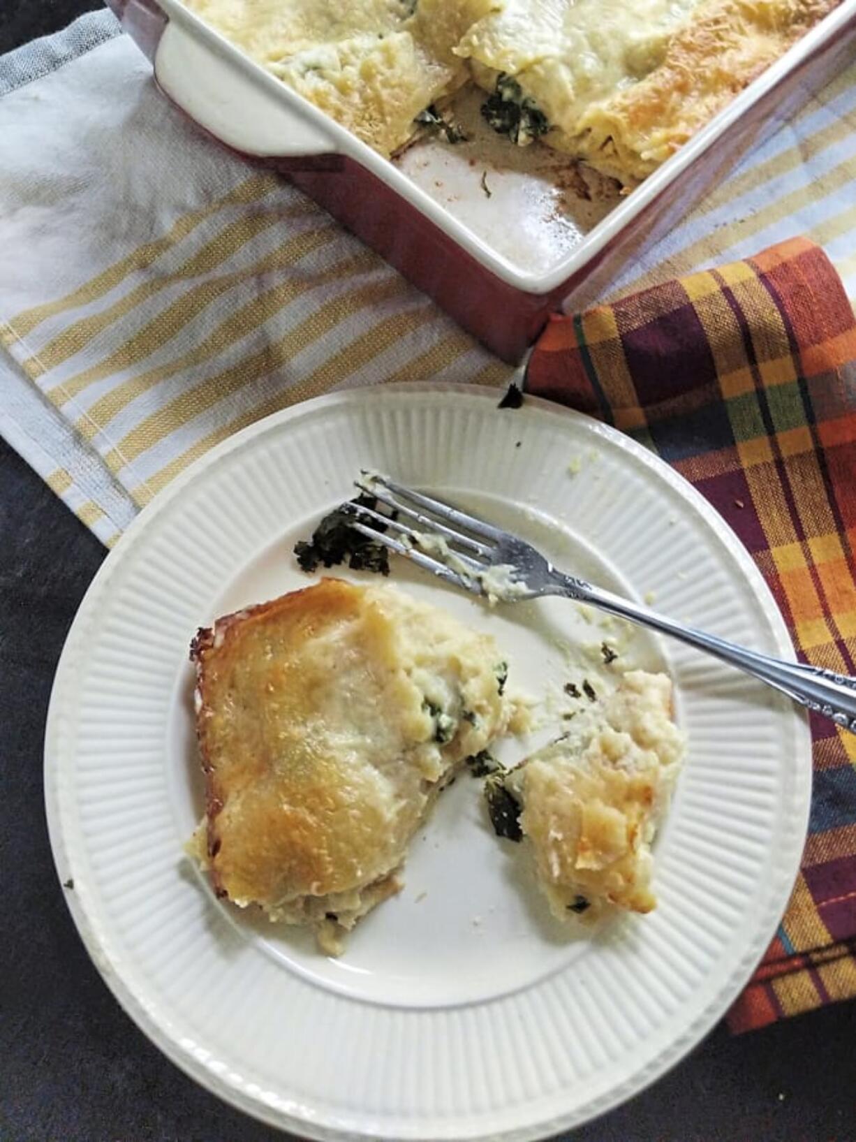 Lasagna gets a vegetarian twist with a filling made from roasted acorn squash and kale, instead of meat.