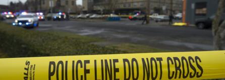 Crime scene tape surrounds the scene of a police shooting in downtown Vancouver on Feb. 28, 2019.