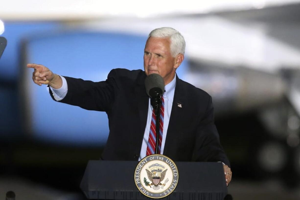 Vice President Mike Pence speaks to supporters Saturday Oct. 24, 2020 in Tallahassee, Fla. Battleground Florida was again a central focus of the presidential campaign Saturday as President Donald Trump, Vice President Mike Pence and former President Barack Obama all had high-profile events in the state.