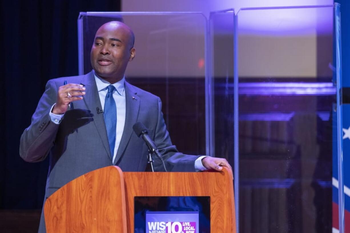 Democratic challenger Jaime Harrison and Senator Lindsey Graham, R-S.C., face off in the South Carolina U.S. Senate debate at Allen University in Columbia, S.C., Saturday, Oct. 3, 2020.