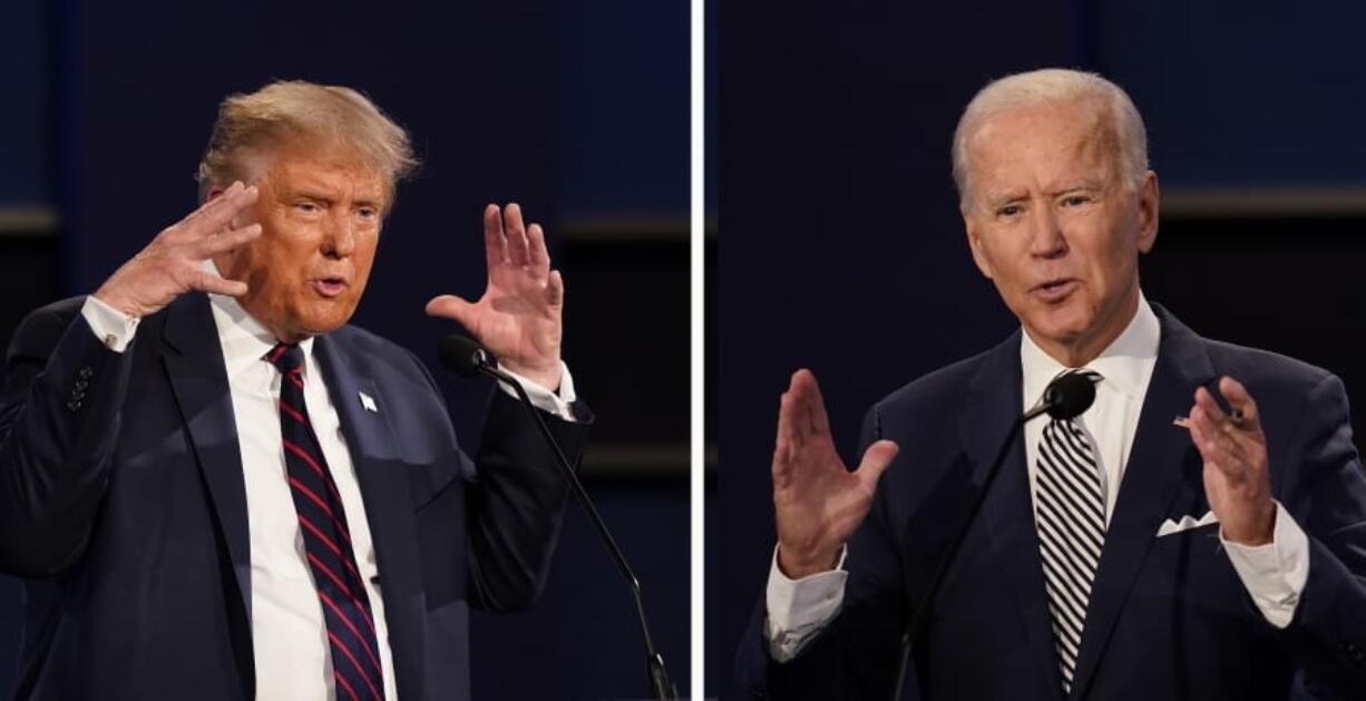 FILE - This combination of Sept. 29, 2020, file photos show President Donald Trump, left, and former Vice President Joe Biden during the first presidential debate at Case Western University and Cleveland Clinic, in Cleveland, Ohio. The Commission on Presidential Debates says the second Trump-Biden debate will be &#039;virtual&#039; amid concerns about the president&#039;s COVID-19.