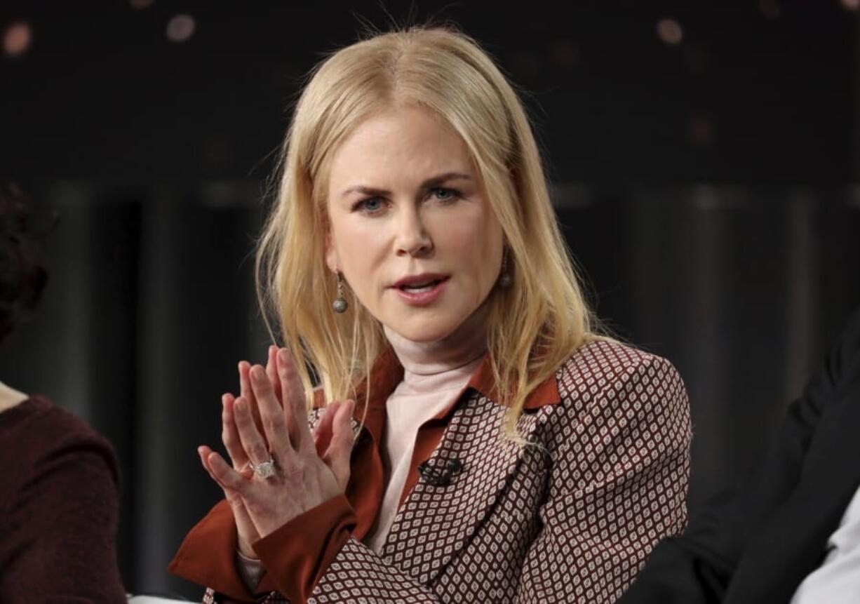 FILE - In this Wednesday, Jan. 15, 2020, file photo, Nicole Kidman speaks at the &quot;The Undoing&quot; panel during the HBO TCA 2020 Winter Press Tour at the Langham Huntington in Pasadena, Calif. More than $5.1 million in funds were given to over 70 nonprofit organizations during the &quot;HFPA Philanthropy: Empowering the Next Generation&quot; virtual event on Tuesday, Oct. 13, 2020. Kidman was among the entertainers who appeared to discuss the charities that benefit from HFPA grants.