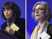 FILE - This Tuesday, Dec. 1, 2015 file combo image shows Emmanuelle Charpentier, left, and Jennifer Doudna, both speaking at the National Academy of Sciences international summit on the safety and ethics of human gene editing, in Washington. The 2020 Nobel Prize for chemistry has been awarded to Emmanuelle Charpentier and Jennifer Doudna &quot;for the development of a method for genome editing.&quot; A panel at the Swedish Academy of Sciences in Stockholm made the announcement Wednesday Oct. 7, 2020.