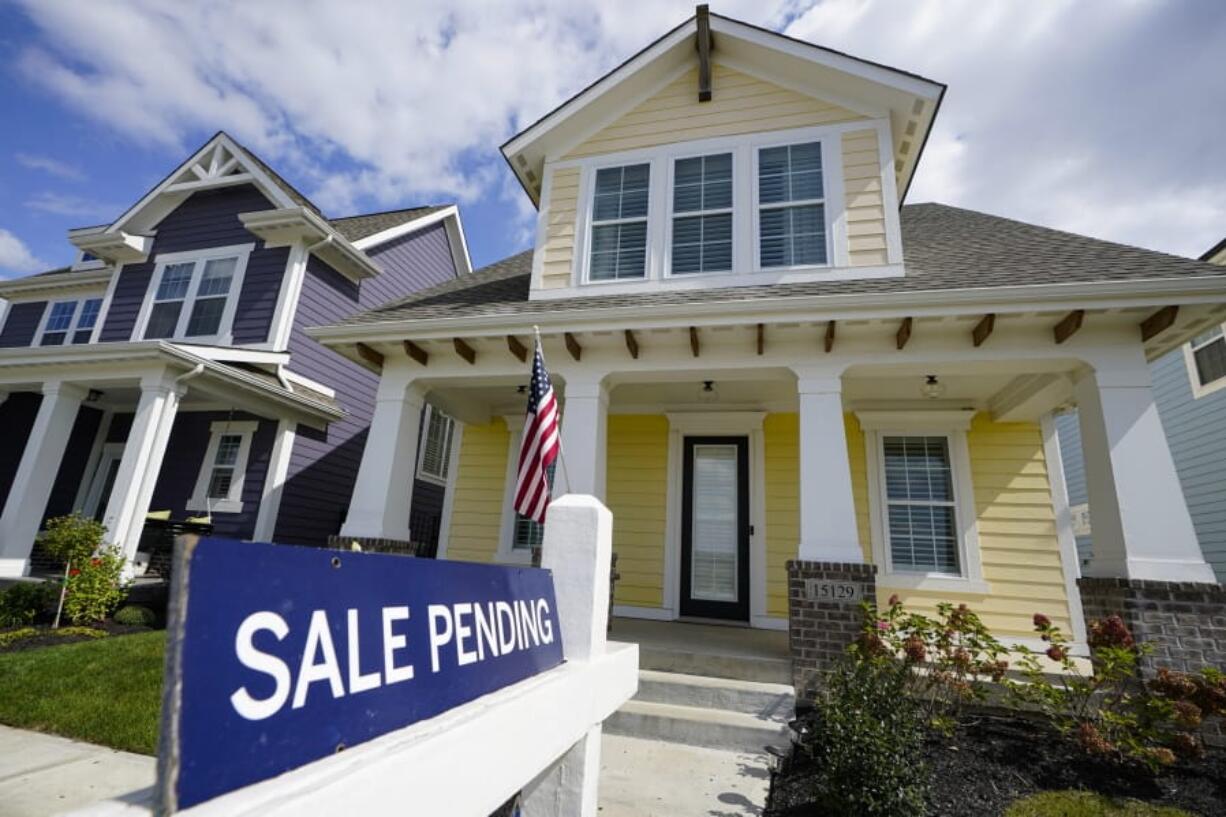 A &quot;sale pending&quot; sign is posted on a home in Westfield, Ind.