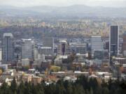 A view of downtown Portland from Pittock Mansion.