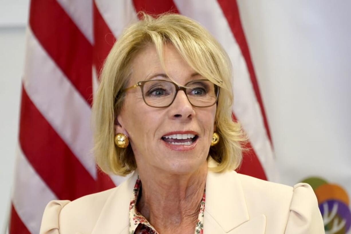 U.S. Secretary of Education Betsy DeVos speaks Thursday, Oct. 15, 2020, at the Phoenix International Academy in Phoenix.