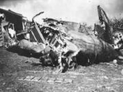 Dean Tate&#039;s B-17 crash landed on a hill above Monchy-Humieres, France. Tate and two crew mates bailed out.