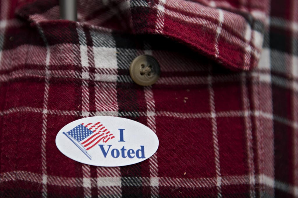 Voters were given stickers after filling out their ballots at the Clark County Elections Office on Tuesday afternoon, Nov. 3, 2020.