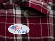 Voters were given stickers after filling out their ballots at the Clark County Elections Office on Tuesday afternoon, Nov. 3, 2020.