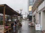 Customers stay and warm in the outdoor dining area of Little Conejo in downtown Vancouver on Wednesday afternoon, Nov. 18, 2020.