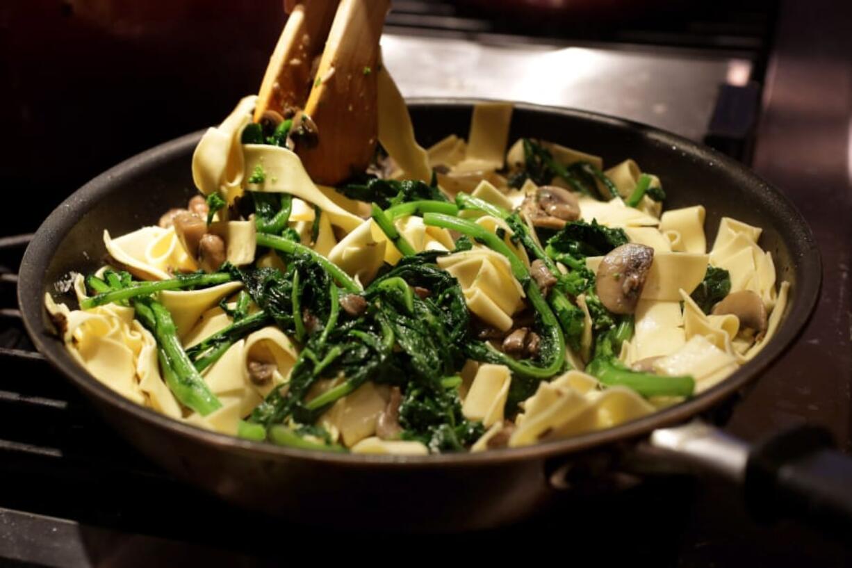 Papparedelle with Broccoli Rabe and Mushrooms, a pasta recipe without red sauce, photographed Wednesday, Oct. 21, 2020. (Hillary Levin/St. Louis Post-Dispatch/TNS) (Photos by Hillary Levin/St.