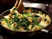 Papparedelle with Broccoli Rabe and Mushrooms, a pasta recipe without red sauce, photographed Wednesday, Oct. 21, 2020. (Hillary Levin/St. Louis Post-Dispatch/TNS) (Photos by Hillary Levin/St.