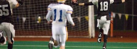 Union's Mitch Saylor (18) returns a blocked Ferndale field goal attempt for the winning touchdown with seconds remaining in the game to break a 14-14 tie, Saturday, November 22, 2008. Union won 21-14.