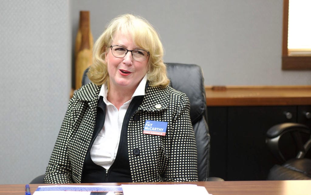 State Auditor Pat McCarthy, a Democrat, talks Tuesday, Oct. 11, 2016, with The Columbian editorial board.