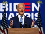 Democratic presidential candidate former Vice President Joe Biden speaks Wednesday, Nov. 4, 2020, in Wilmington, Del.