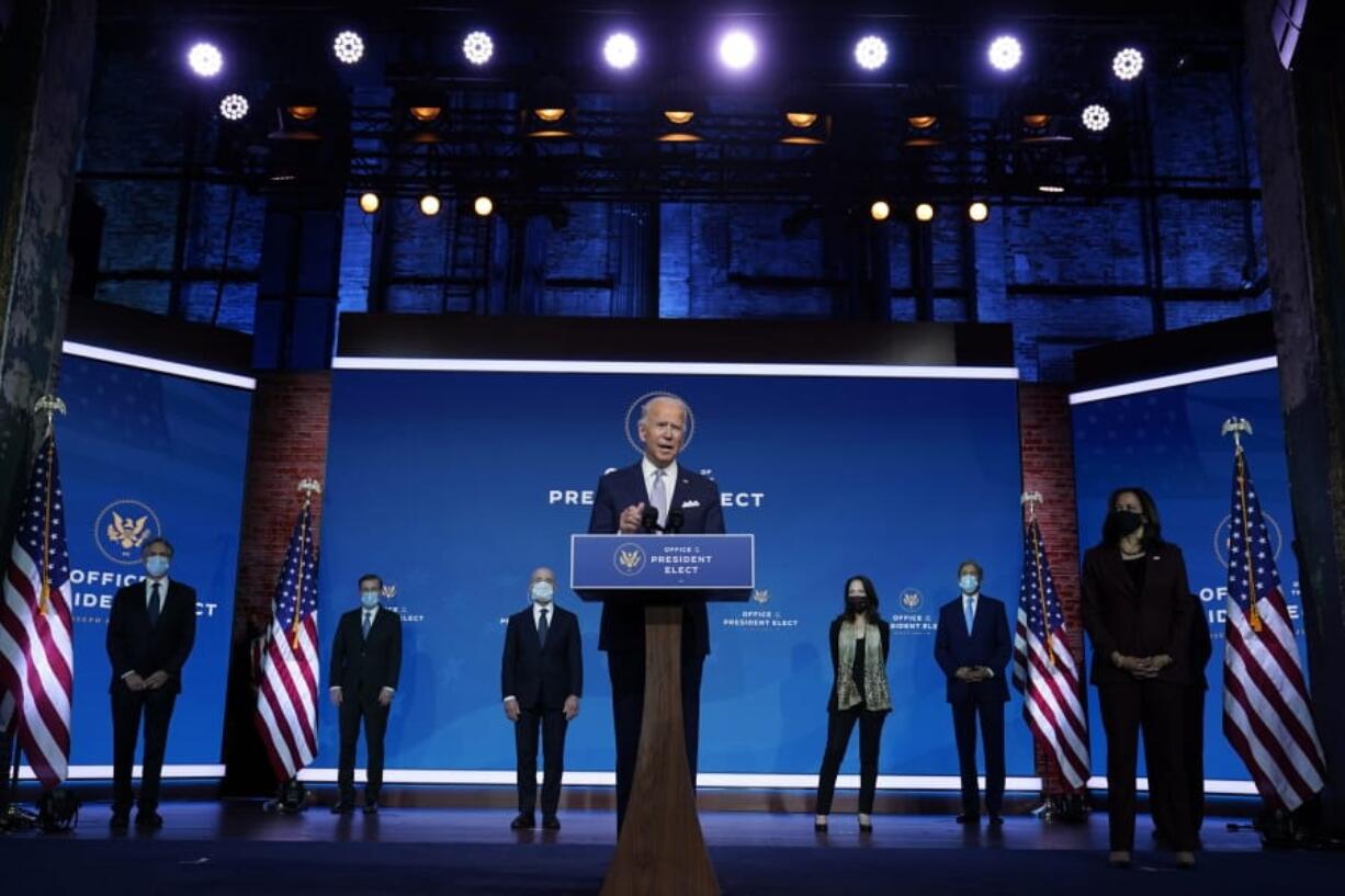 President-elect Joe Biden and Vice President-elect Kamala Harris introduce their nominees and appointees to key national security and foreign policy posts at The Queen theater, Tuesday, Nov. 24, 2020, in Wilmington, Del.