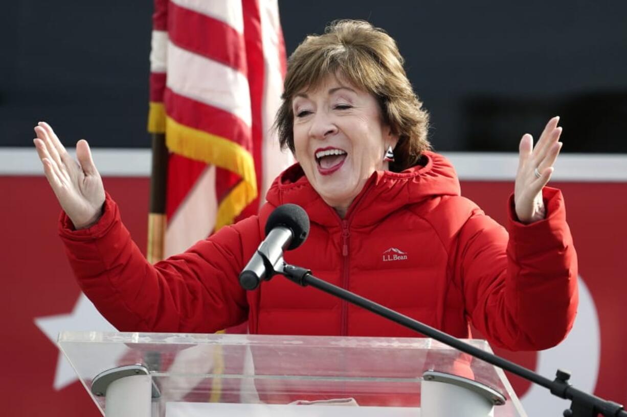 Republican Sen. Susan Collins, R-Maine, speaks on Wednesday, Nov. 4, 2020, in Bangor, Maine, after Tuesday&#039;s election. (AP Photo/Robert F.