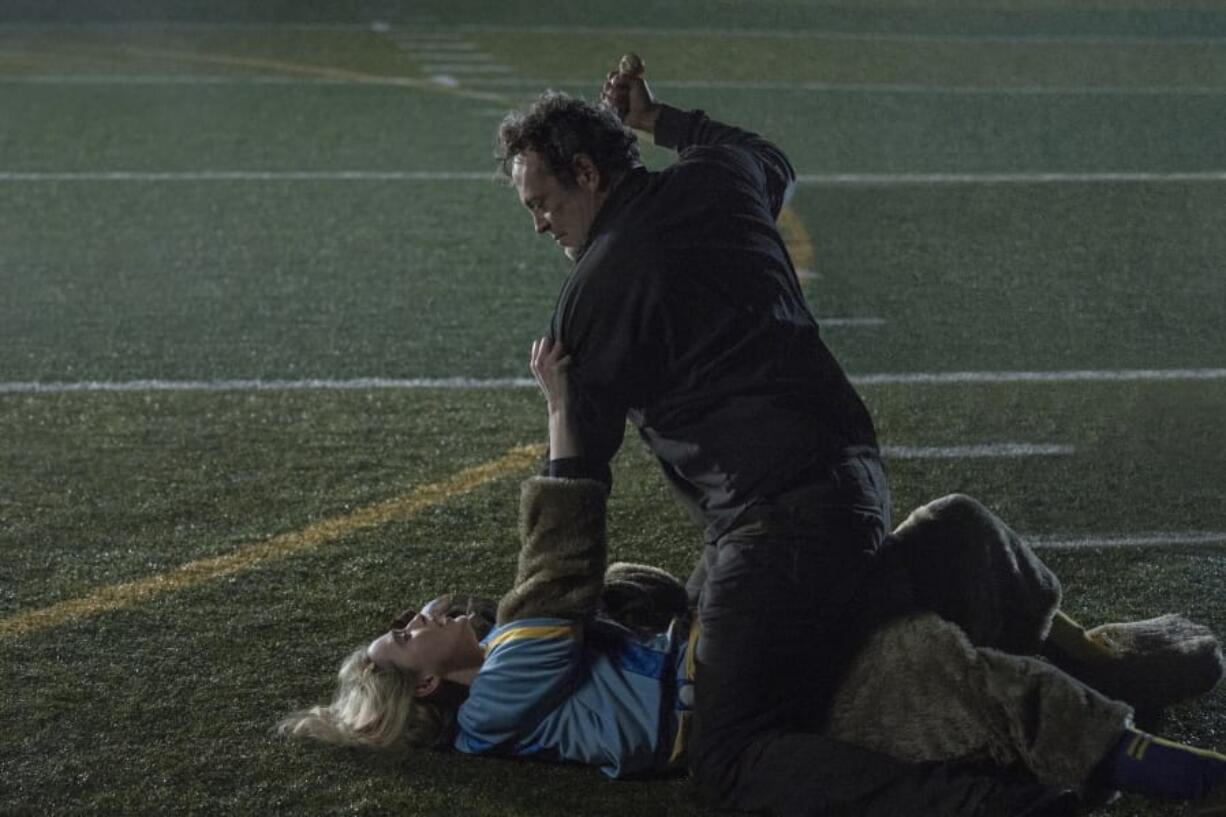 This image released by Universal Pictures shows Kathryn Newton and Vince Vaughn in a scene from &quot;Freaky.&quot; (Brian Douglas/Universal Pictures via AP)