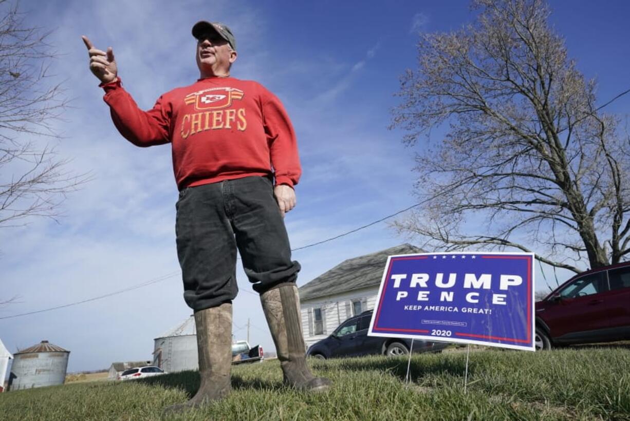 Jasper County Republican Party chairman Thad Nearmyer stands on his farm, Thursday, Nov. 19, 2020, near Monroe, Iowa. &quot;It&#039;s the Trump factor,&quot; Nearmyer said about how Democrats lost House seats.