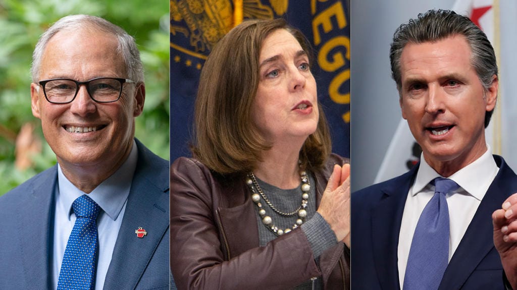 Washington Gov. Jay Inslee, from left, Oregon Gov. Kate Brown, and California Gov.