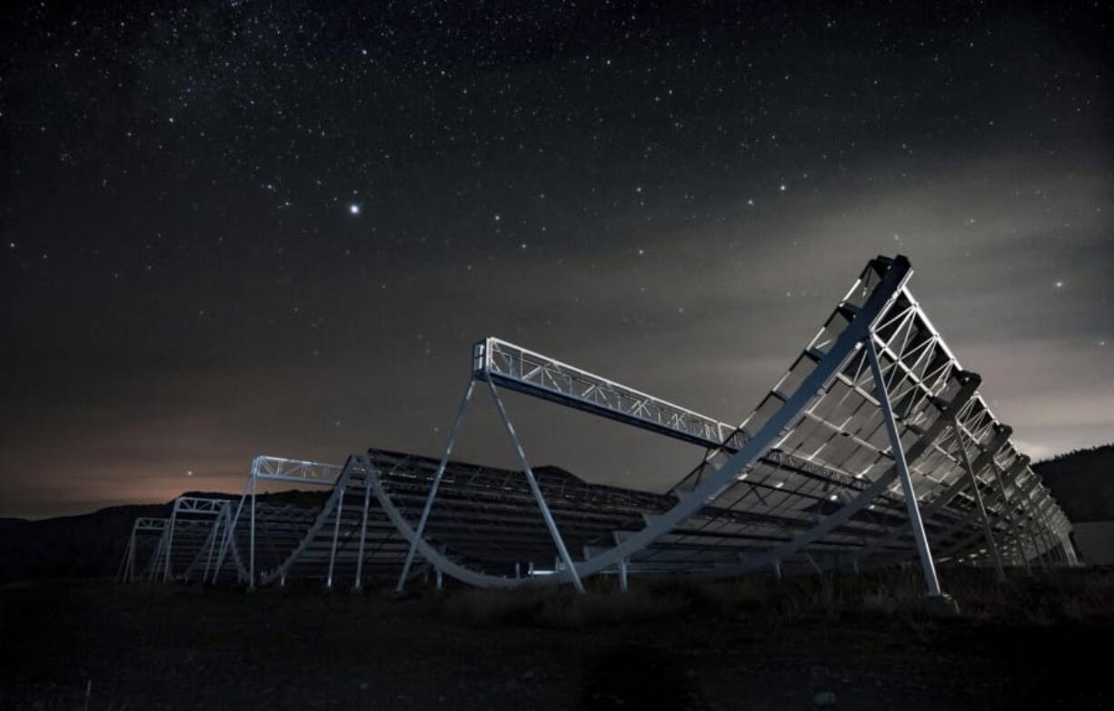 The Canadian Hydrogen Intensity Mapping Experiment collaboration shows the CHIME radio telescope at the Dominion Radio Astrophysical Observatory in Kaleden, B.C.