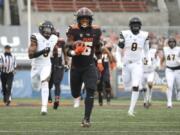 Oregon State running back Jermar Jefferson was selected as the Pac-12 offensive player of the year along with Colorado running back Jarek Broussard.