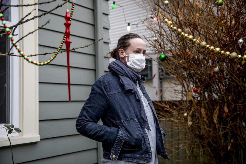 Heather Frey outside of her Seattle home on Dec. 15, 2020. Frey has been filing for pandemic unemployment assistance since March and, as of earlier this week, hadn’t received a single payment yet.