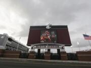 Martin Stadium is seen on the Washington State University campus before an NCAA college football game between Washington State and Oregon in Pullman, Wash., Saturday, Nov. 14, 2020.