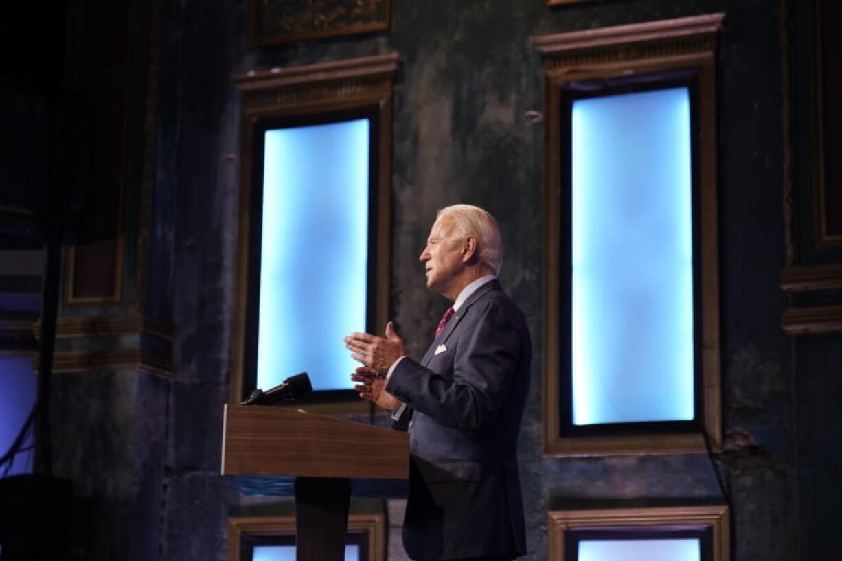 President-elect Joe Biden speaks about jobs at The Queen theater, Friday, Dec. 4, 2020, in Wilmington, Del.