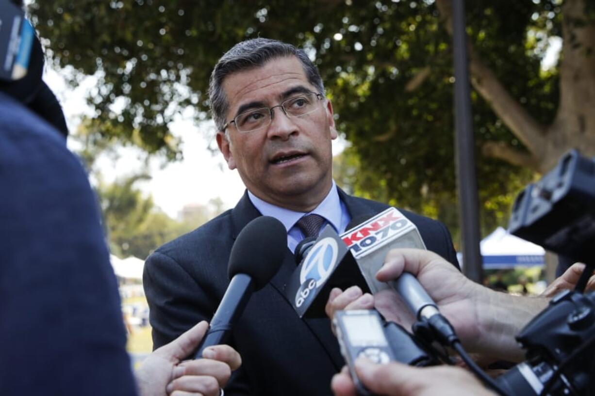 FILE - In this Thursday, Aug. 2, 2018, file photo, California Attorney General Xavier Becerra talks to reporters after a news conference at UCLA. President-elect Joe Biden has picked Becerra to be his health secretary, putting a defender of the Affordable Care Act in a leading role to oversee his administration&#039;s coronavirus response. (AP Photo/Jae C.