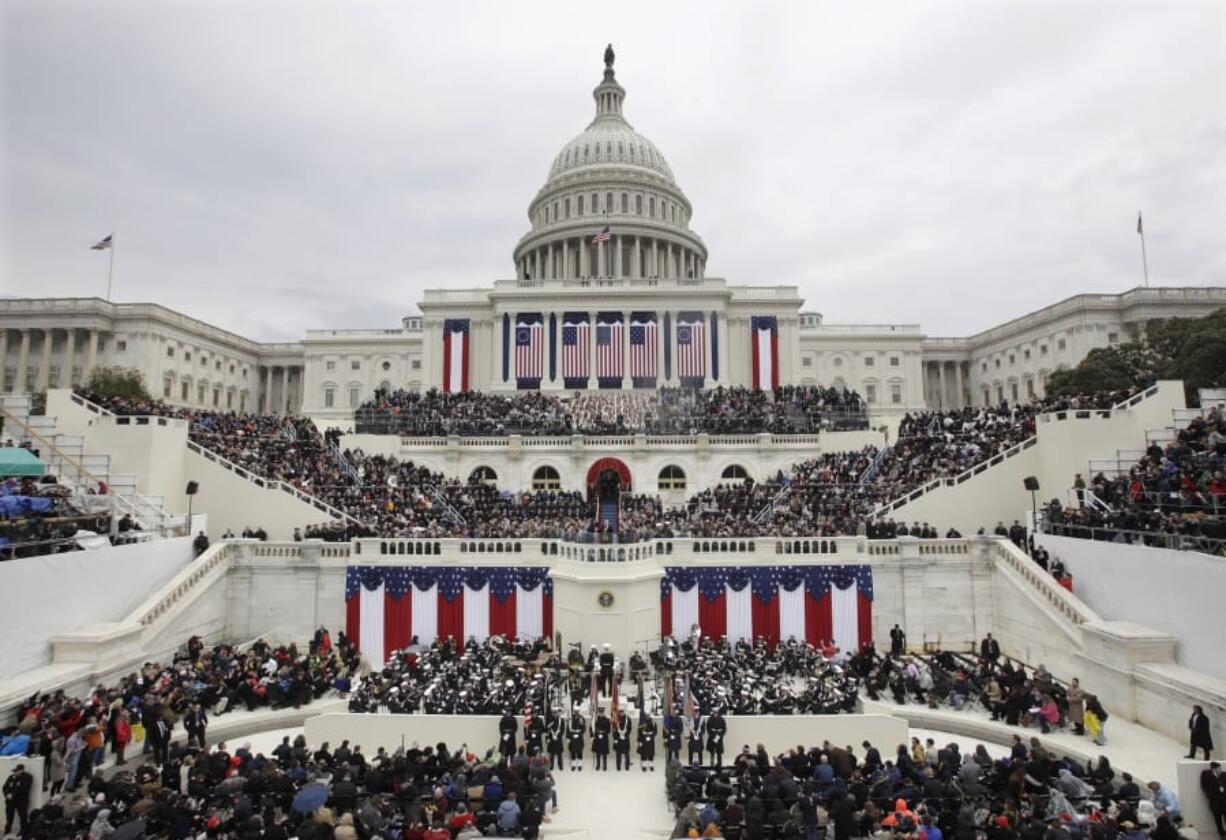 FILE - In this Jan. 20, 2017 file photo, President Donald Trump delivers his inaugural address after being sworn in as the 45th president of the United States during the 58th Presidential Inauguration at the U.S. Capitol in Washington.