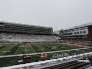 Martin Stadium is seen after the NCAA college football game between Washington State and California was canceled due to COVID-19 positive testing and contact tracing on the California team,  Saturday, Dec. 12, 2020, Pullman, Wash.