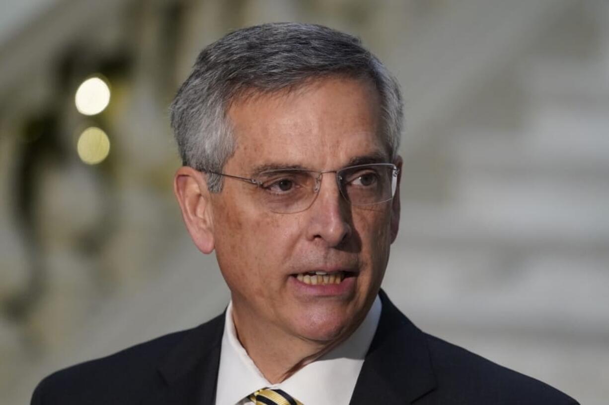 Georgia Secretary of State Brad Raffensperger speaks during a press conference Monday, Dec. 14, 2020, in Atlanta.