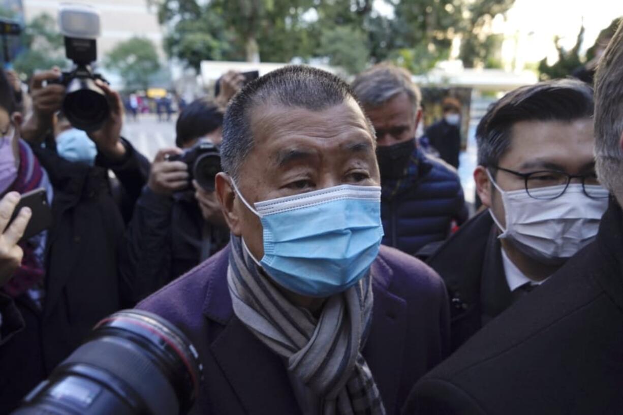 Hong Kong pro-democracy activist and media tycoon Jimmy Lai, arrives the Court of Final Appeal in Hong Kong, Thursday, Dec. 31, 2020. Hong Kong government prosecutors appeal against the bail granted to Lai.