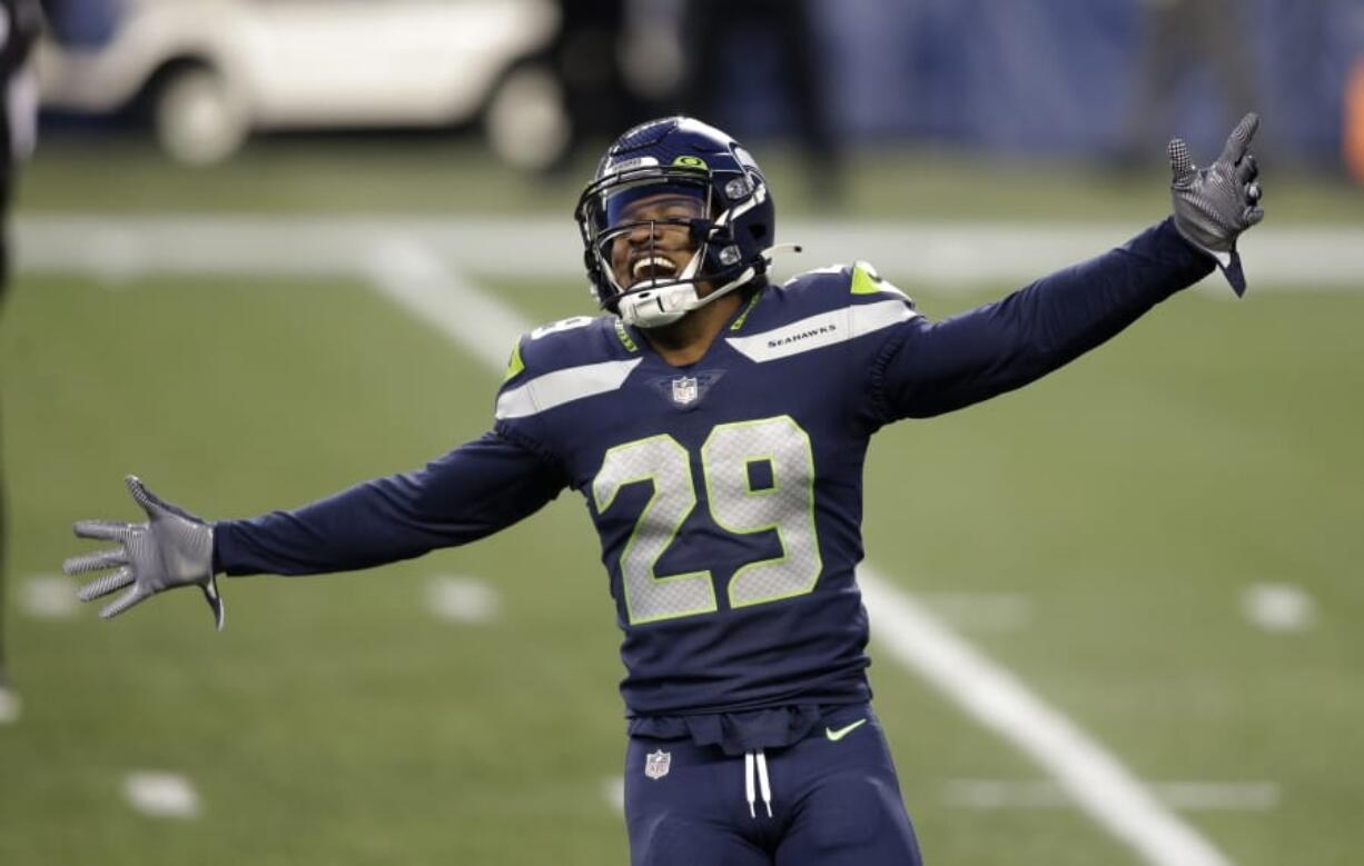 Seattle Seahawks free safety D.J. Reed (29) reacts at the end an NFL football game against the Los Angeles Rams, Sunday, Dec. 27, 2020, in Seattle. The Seahawks won 20-9.