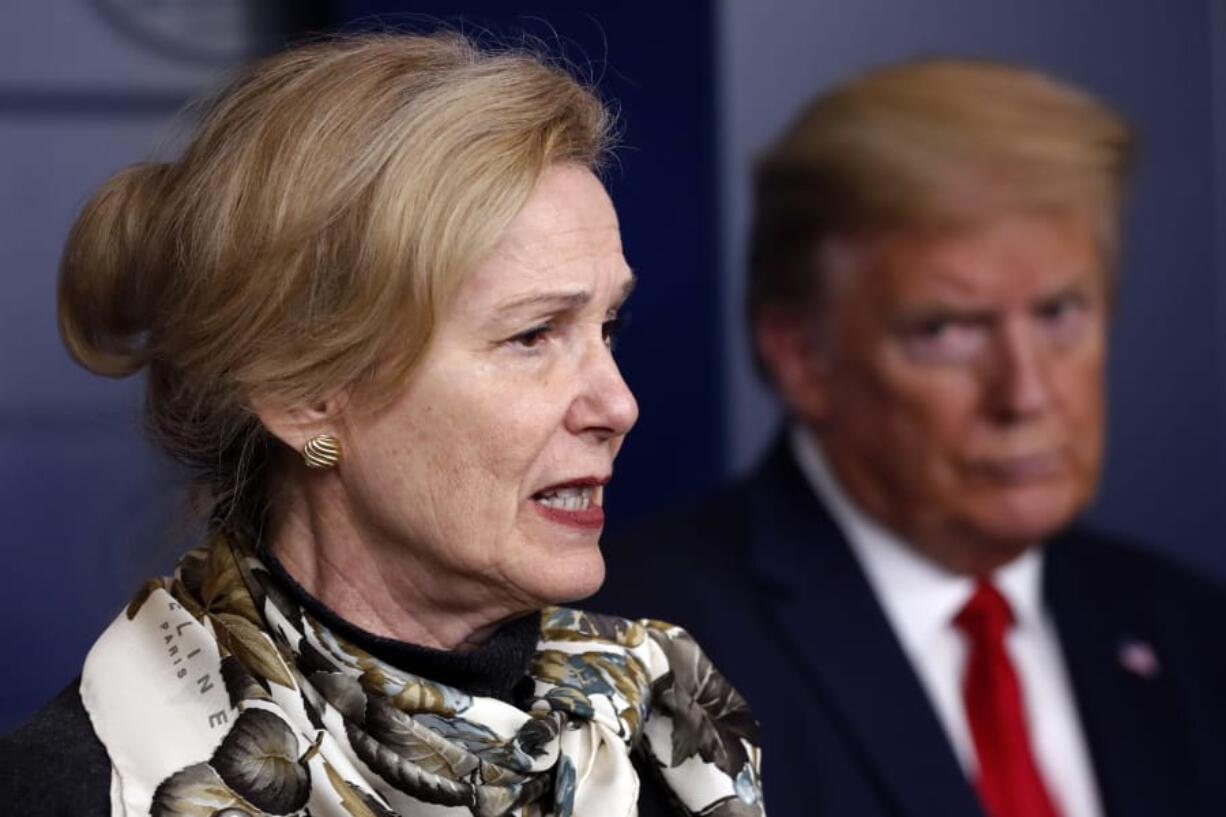 FILE - In this April 22, 2020, file photo, President Donald Trump listens as Dr. Deborah Birx, White House coronavirus response coordinator, speaks about the coronavirus in the James Brady Press Briefing Room of the White House in Washington. Birx was brought into President Donald Trump&#039;s orbit to help fight the coronavirus, she had a sterling reputation as a globally recognized AIDS researcher and a rare Obama administration holdover. Less than 10 months later, her reputation is frayed and her future in President-elect Joe Biden&#039;s administration uncertain.