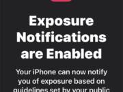 This screen shot from an iPhone with COVID-19 exposure notifications turned on shows information for iPhone users who are considering opting in to a statewide exposure notification program. (ted s.