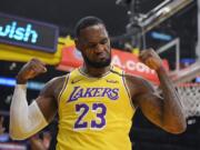 Los Angeles Lakers forward LeBron James was announced Saturday, Dec. 26, 2020, as the winner of The Associated Press&#039; Male Athlete of the Year award for a record-tying fourth time. (AP Photo/Mark J.