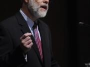 Doug Ballou speaks at a memorial service for Bud Van Cleve in Hazel Dell in 2014. Ballou served three decades as a Hazel Dell neighborhood leader, much of that time, alongside Van Cleve.