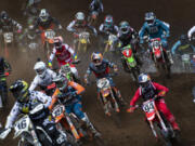 Riders take off in the 450 Class Moto #2 during the Washougal National Lucas Oil Pro Motocross at the Washougal MX Park on Saturday afternoon, July 27, 2019.